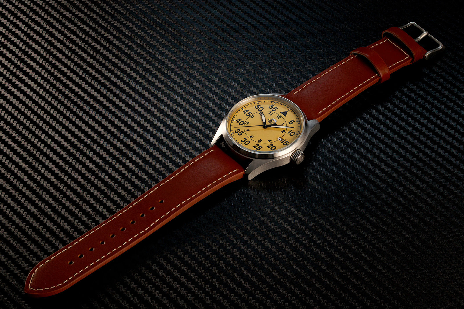 Orient Flight RA-AC0H04Y10A sport pilot watch silver khaki