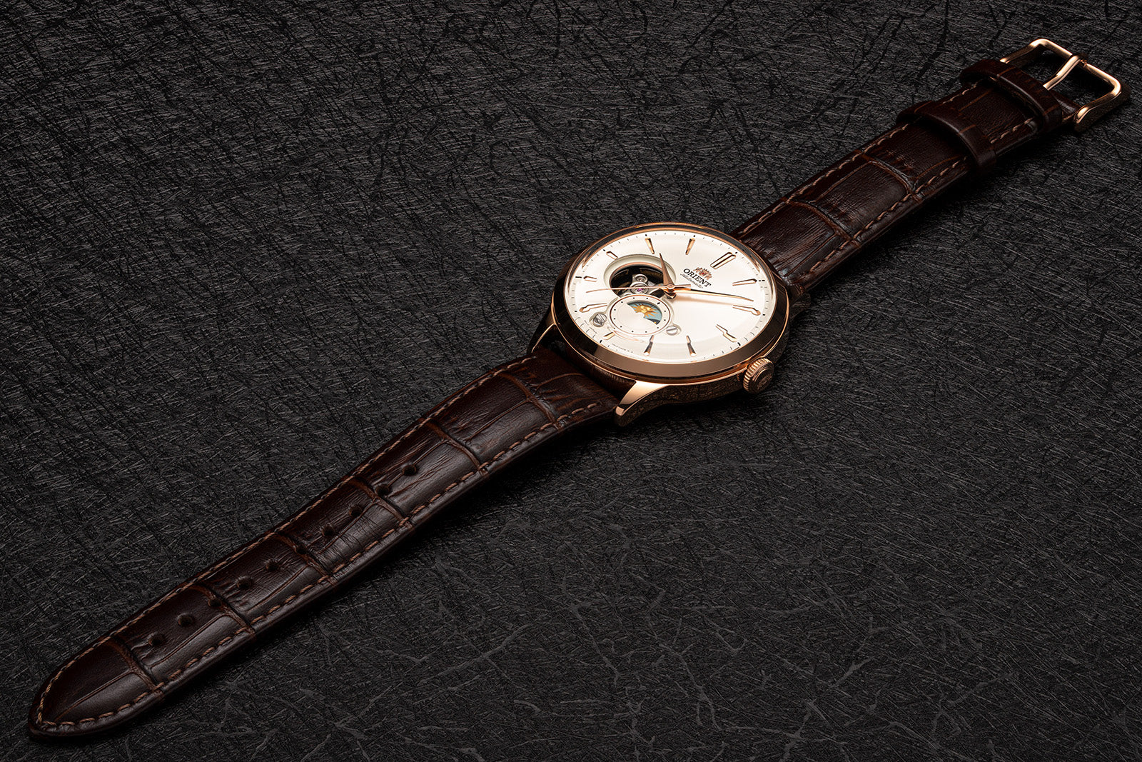 Orient Sun and Moon Open Heart RA-AS0102S10B classic watch sapphire rose gold white
